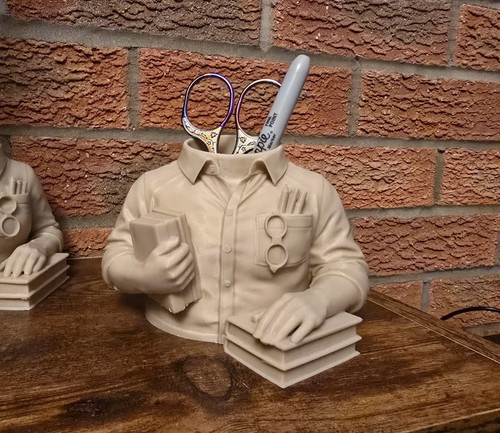 Male teacher pen pot desk - teacher,