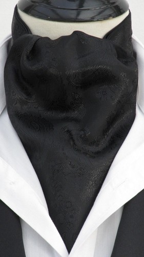Mens black paisley satin ascot - paisley,
