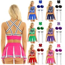 UK Cheerleading Womens Sleveeless Strappy Back Crop Tops with Mini Pleated Skirt