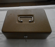 brown cash box with key 30 x 22 x 12 cms