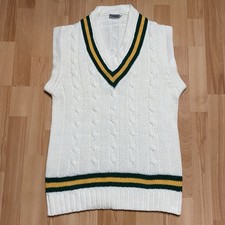 Vintage Cricket Vest Jumper Size Small Retro Sweater Cable Knit