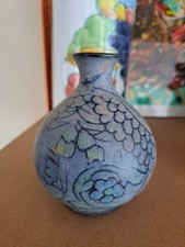 Studio Pottery Hand Painted Bud Vase Signed Terracotta 12 Cms High