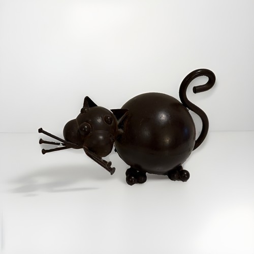 Artisan metal cat sculpture - cat,