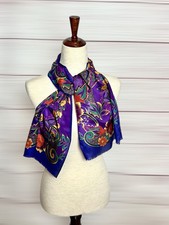 Oscar De La Renta Silk Oblong Scarf Purple Colorful Floral Print 11x52”