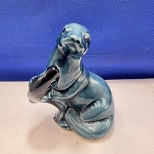 Poole Pottery Blue Otter Holding A Fish. Vintage Ornament Collectable Rare