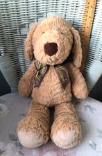 HARRODS PUPPY DOG SOFT PLUSH TOY DOUDOU TAN LIGHT BROWN LOGO RIBBON BOW & FOOT