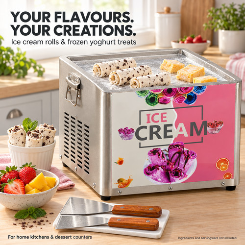 Rolled ice cream - cream, machine