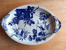 Rare 1883 Henry Alcock & Co Dickens Blue & White Oval Platter Aesthetic Movement