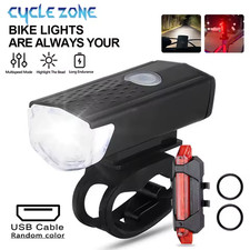 USB Rechargeable T6 LED Bike Light Set Front & Rear Bicycle Headlamp