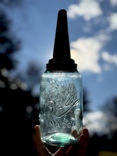 “Crude Logo” Ball Mason Aqua Quart CAR OIL / GAS CAN Antique Fruit Jar #11