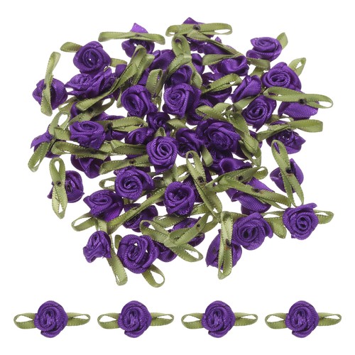50pcs dark purple ribbon roses - purple,