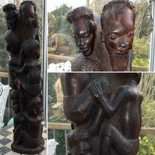 C1950 FAMILY TREE AFRICA MAKONDE CARVED EBONY MPINGA WOOD SCULPTURE 13”