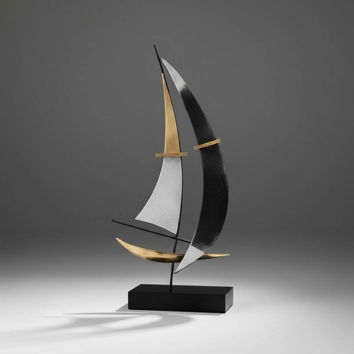 Metal sailboat statue - metal,