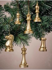 Gold-Tone Chess Set Baubles -Hanging Christmas Tree-Set of 6 Chess Piece