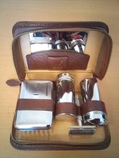Vintage Gillette Mens Travel Grooming Kit Vanity Set Chrome Plated ,Leather Case