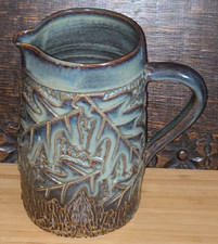 Janet Hadley, Lincolnshire Studio Pottery Jug Pitcher, Country Natural Leaves