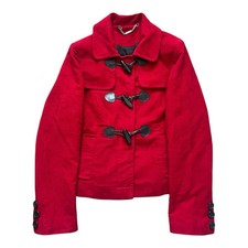 Vintage LAURA ASHLEY Duffle Style Cropped Jacket Coat Size UK 10 Red Black