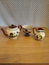 3 Vintage Watcombe Torquay Devon Pottery Motto Ware Teapot .Sugar Bowl. Milk Jug