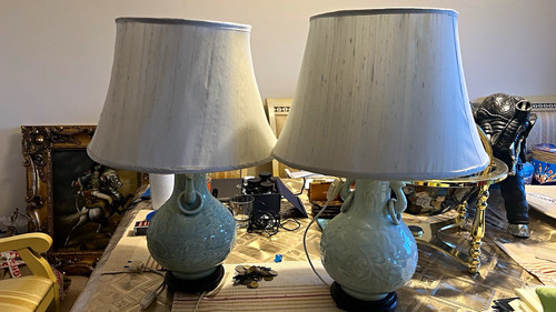 Pair ceramic table - lamps, green