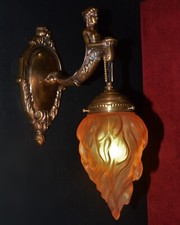 Vintage French Empire cast bronze Siren Sea nymph figural wall light scone 1920s