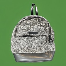 Jack Wills Backpack Canvas & Leather Adjustable Straps Zipper Black White Floral