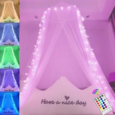 Canopy for Girls Mosquito Net Kids Bed Curtains 100 LED Lights 24 Colours Remote