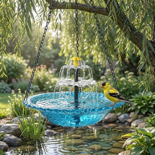 Hanging solar bird bath - bird,