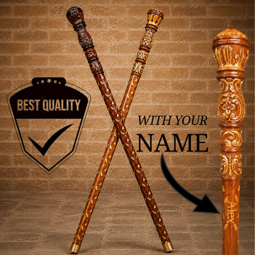 Carved wooden walking - carved,