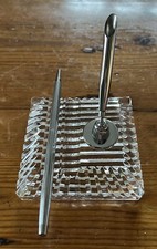 Stylish Vintage Waterford Cut Crystal Desk Square Pen Holder/ Rest Paperweight