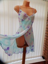 M32 ANN SUMMERS ULTRA SHEER AQUA CHIFFON OPEN FRONT BABYDOLL NIGHTIE 14-16 EXC