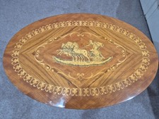 Vintage Italian oval Sorrento Marquetry inlaid musical sewing side table
