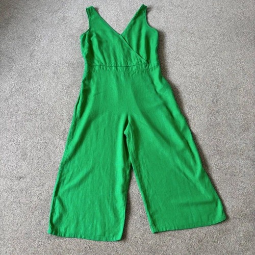 Linen blend jumpsuit crop - linen,