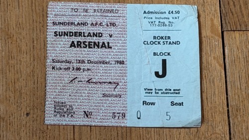 Ticket 1980 sunderland - ticket, 1980/81