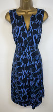 Laura Ashley Dress Blue Black Floral Abstract Print V Neck Sleeveless UK 10/12