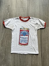 Vintage 80s Budweiser Tshirt Single Stitch Ringer Men’s Small P2P 16.5 Inch