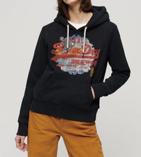 Superdry Womens Tokyo Vintage Logo Graphic Hoodie Diamante Funky Ladies Hoody