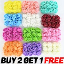 144pcs Artificial Flowers Mini Foam Roses with stem Wedding Bouquet Decor UK