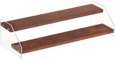 NBEADS 2 Tier Wood Display Stand, Clear Acrylic Display Shelf Riser Tiered