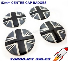 4x 52mm Centre Badges - Union Jack GB GREY WHITE BLACK UK Stickers Fits MINI UK/