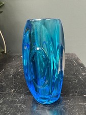 Vintage Sklo Union Rosice Glass Vase Bullet Lens Blue Rudolf Schroter 5.5 inches