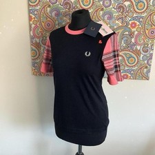 FRED PERRY AMY WINEHOUSE  PINK TARTAN SLEEVE TEE SIZE 8