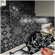 48 Black Tile Stickers