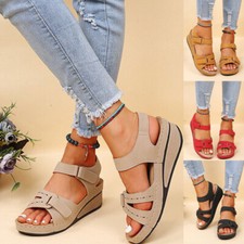 Ladies Womens Casual Orthopedic Wedge Summer Sandals Walking Slingback Shoes UK
