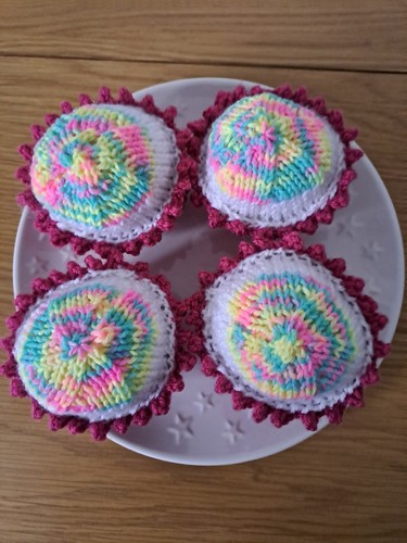 Hand knitted cupcakes play - hand,