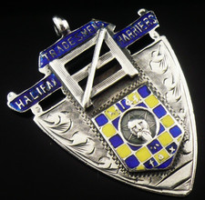 Sterling Silver Enamel Pocket Watch Fob Medal, Halifax Tradesmen's Harriers 1930