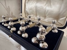 ANTIQUE ORNATE SET SILVER PL MOTHER PEARL CUTLERY RESTS ORIGINAL LEATHER  BOX