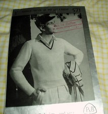 ORIGINAL, VINTAGE,  1940's, PATONS KNITTING PATTERN No. 571 CRICKET SWEATER  