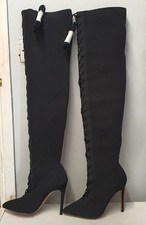 ALDO Black Stretchy Lace up Crotch Thigh High Boots - size 37,5 / 4,5 UK  £190