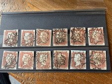 Penny Reds with Numbers 1-12 In Maltese Cross Cross. 12 Penny Red stamps 