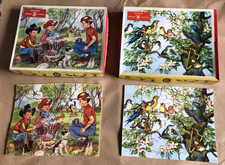 2 x 1960’s Vintage High Spot Wooden Jigsaw Puzzles - Birds and Campfire Complete